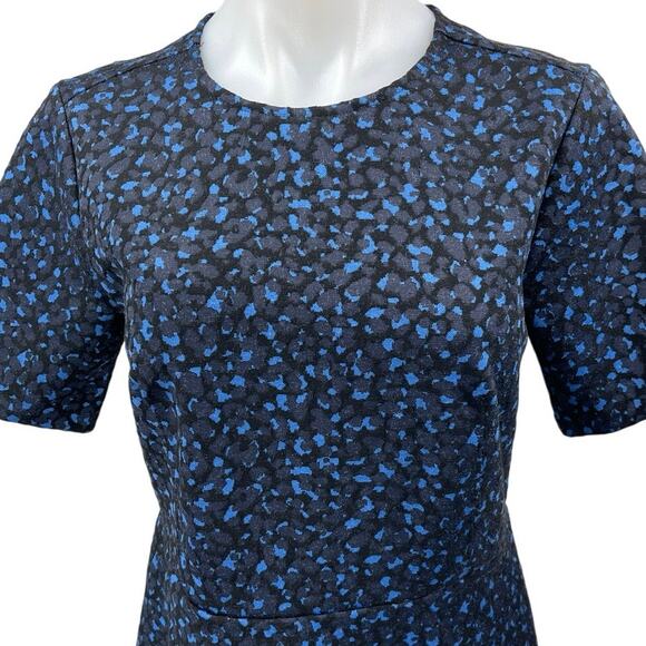 Ann Taylor Blue Geometric Print Short Sleeve Career Mini Sheath A-line Dress 4 - Picture 4 of 6